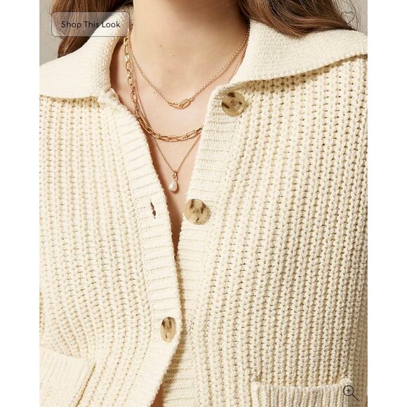 J. Crew Collared Crewneck Cardigan in Chunky Knit Ivory NWT size XXS - Picture 3 of 7
